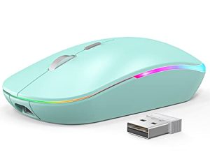 ماوس لاسلكي RGB ، ماوس WisFox 2.4G لاسلكي صامت قابل لإعادة الشحن ، 3 أوضاع (Bluetooth 5.0 / 3.0 + USB) ، ماوس LED مريح لأجهزة الكمبيوتر المحمول ، سطح المكتب ، Windows Mac iPad (أزرق سماوي)