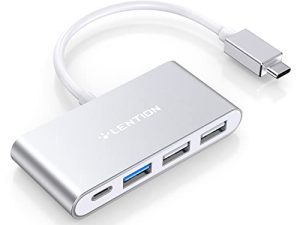 موزع LENTION 4 في 1 USB-C مع النوع C و USB 3.0 و USB 2.0 متوافق مع 2022-2016 MacBook Pro 13/14/15/16 و Mac Air / Surface الجديد و ChromeBook والمزيد ومحول شحن وتوصيل متعدد المنافذ (CB -C13 ، فضي)