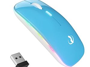 ماوس لاسلكي LED ، ماوس لاسلكي RIIKUNTEK لأجهزة الكمبيوتر المحمول ، فأرة كمبيوتر رفيعة قابلة لإعادة الشحن مع 3 نقاط في البوصة قابلة للتعديل ، نقرة صامتة ، مستقبل USB ، ماوس مكتب بصري محمول 2.4G لأجهزة الكمبيوتر المحمول PC Mac Blue