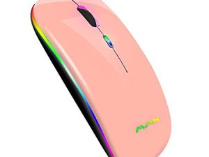 ماوس لاسلكي بلوتوث لأجهزة الكمبيوتر المحمول ، ماوس لاسلكي بصري 2.4G USB قابل لإعادة الشحن ، وضع LED نحيف مزدوج (Bluetooth 5.0 و 2.4G) فأرة لاسلكية لأجهزة الكمبيوتر المحمول والكمبيوتر الشخصي و Mac OS و Android و Windows (Champagne)