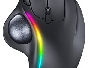 ماوس تراكبال لاسلكي - ماوس كروي مريح مع إضاءة خلفية RGB ، (2.4 جيجا بايت USB + بلوتوث) ماوس تحكم ثلاثي الاتجاهات قابل لإعادة الشحن متوافق مع أجهزة iPad و Mac و Windows PC وأجهزة الكمبيوتر - أسود