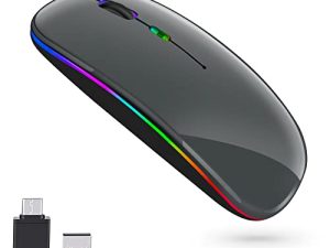 ماوس LED لاسلكي بتقنية البلوتوث ، ماوس بلوتوث قابل لإعادة الشحن (بلوتوث 5.1 + USB) 2.4 جيجا هرتز ماوس مكتب بصري محمول ， ماوس لاسلكي لماك بوك إير ، ماك بوك برو ، ماك ، كمبيوتر ، كمبيوتر ، كمبيوتر محمول ، سطح المكتب (رمادي)