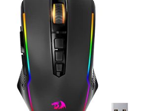 ماوس الألعاب ، ماوس الألعاب اللاسلكي Redragon مع 8000 نقطة في البوصة ، فأرة ألعاب الكمبيوتر مع زر النار ، وألعاب ماوس مريحة قابلة للبرمجة بإضاءة خلفية RGB ، قابلة لإعادة الشحن ، 70 ساعة لنظام التشغيل Windows ، Mac Gamer ، أسود