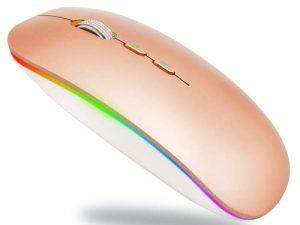 ماوس بلوتوث بإضاءة ليد ، بلوتوث قابل لإعادة الشحن (BT 5.1 + 2.4G) فأرة لاسلكية ، فأرة كمبيوتر صامتة لسطح مكتب الكمبيوتر المحمول ، MacBook ، Windows ، Mac OS ، Rosegold