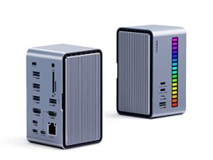 Hagibis USB C Docking Station شاشة مزدوجة ، شريط إضاءة LED USB-C Hub Type-C مع HDMI ، حاوية M.2 SSD ، توصيل طاقة 100 وات ، USB 3.1 ، إيثرنت ، SD / TF لـ MacBook Air Pro ، كمبيوتر محمول (U100 Pro)