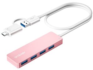 BYEASY USB Hub ، USB 3.1 C إلى USB 3.0 Hub مع 4 منافذ وكابل ممتد بطول 2 قدم ، مقسم USB محمول فائق النحافة لأجهزة MacBook ، Mac Pro / Mini ، iMac ، PS4 ، PS5 ، Surface Pro ، محرك فلاش ، Samsung (وردي)