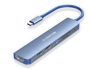 LENTION USB C Hub مع شحن 100 وات ، 4K HDMI ، قارئ بطاقات مزدوج ، USB 3.0 و 2.0 متوافق مع 2022-2016 MacBook Pro ، جهاز Mac Air / Surface جديد ، Chromebook ، المزيد ، محول برنامج تشغيل ثابت (CB-CE18 ، أزرق)