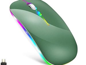 ماوس لاسلكي LED من SAWEY لجهاز MacBook air / MacBook Pro / أجهزة الكمبيوتر المحمولة / Windows / Mac ، ماوس صامت قابل لإعادة الشحن 2.4G USB / Type-c ، ماوس لاسلكي قابل لإعادة الشحن لأجهزة MacBook / air / pro / mac / pc (Atrovirens)