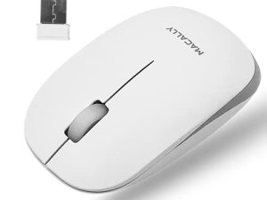 Macally 2.4G USB Wireless Mouse للكمبيوتر المحمول والكمبيوتر المكتبي ، فأرة كمبيوتر مريحة وطويلة المدى - ماوس لاسلكي لأجهزة Mac أو Apple MacBook Pro / Air أو Chromebook أو Windows PC - أبيض