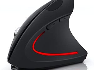 Scettar Ergonomic Mouse Wireless ، ماوس رأسي قابل لإعادة الشحن 2.4 جيجا هرتز ، محمول ، أزرار الإبهام ، 800/1200/1600 نقطة في البوصة ، 6 أزرار بصرية لأجهزة الكمبيوتر المحمول / الكمبيوتر الشخصي / سطح المكتب / Mac - أسود غير لامع