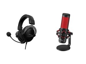 HyperX Cloud II - سماعة رأس للألعاب ، صوت محيط 7.1 ، مسدس معدني و QuadCast - ميكروفون ألعاب بمكثف USB ، للكمبيوتر الشخصي ، PS4 ، PS5 و Mac ، حامل للصدمات مضاد للاهتزاز ، أربعة أنماط قطبية ، LED أحمر