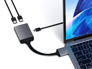 محول HDMI مزدوج من الألومنيوم من نوع C من Satechi 4K 60 هرتز مع شحن USB-C PD - متوافق مع 2021 MacBook Pro M1 Pro & Max و 2020 MacBook Pro / Air و 2020 Mac Mini (رمادي فلكي)