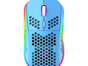 ماوس ألعاب خفيف الوزن مع هيكل قرص العسل المريح 6 وضع الإضاءة الخلفية RGB 7 أزرار قابلة للبرمجة قابل للتعديل 6400 نقطة في البوصة مستشعر بصري سلكي كابل USB فائق الحواف لأجهزة الكمبيوتر ماك الكمبيوتر (أزرق)