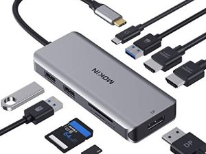 محطة الإرساء ، محول USB C ثنائي HDMI ، محول متعدد المنافذ 9 في 1 ثلاثي العرض مع 2 HDMI 4K ، DisplayPort ، 3 USB ، 100W PD ، قارئ بطاقات SD / TF لأجهزة الكمبيوتر المحمولة MacBook Pro Air Type C