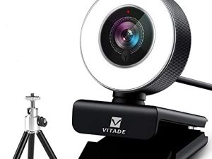 VITADE Streaming Webcam 1080P مع ضوء حلقة قابل للتعديل ، تركيز تلقائي متقدم مع ترايبود 960A HD USB Web Cam لمحادثات الفيديو لأجهزة Xbox والكمبيوتر المكتبي والكمبيوتر المحمول بزاوية عريضة