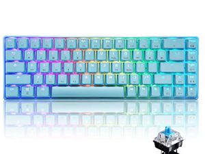 لوحة مفاتيح ميكانيكية سلكية للألعاب بنسبة 60٪ مع إضاءة خلفية Chroma RGB من النوع C فائقة الصغر 68 مفتاحًا لوحة مفاتيح صغيرة مضادة للظلال متوافقة مع PS4 و Xbox والكمبيوتر الشخصي والكمبيوتر المحمول و MAC (مفتاح أزرق / أزرق)