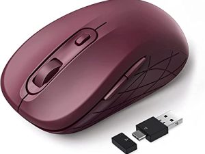 ماوس لاسلكي Doukible Type C مزدوج الوضع 2.4G و USB C لأجهزة Mac ، Windows ، الكمبيوتر ، الكمبيوتر المحمول ، الكمبيوتر الشخصي ، MacBook ، iPad - النبيذ الأحمر