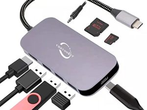 محول USB C Hub متعدد المنافذ ، Vunvooker 8in1 Dongle مع مقبس صوت ، 4K HDMI ، 100 واط PD ، قارئ بطاقة TF SD و 3 منافذ بيانات USB-A 3.0 لأجهزة Mac ، MacBook Air ، MacBook Pro ، XPS ، iMac Mini ، iPad ، المزيد من النوع C الأجهزة