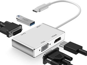 محول ويتون USB C إلى HDMI DVI VGA ، 4 في 1 محور USB-C إلى 4K HDMI ، VGA ، محول فيديو DVI ، موصل شاشات عرض فيديو متعدد العرض من الذكور إلى الإناث لأجهزة Mac Pro و MacBook Air و iPad Pro و XPS ، إلخ