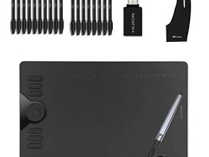 جهاز لوحي للرسم للرسومات من HUION HS610 ، جهاز لوحي للرسومات الرقمية بحجم 10x6 بوصة ، منطقة نشطة كبيرة مع 8192 مستوى إمالة قلم بدون بطارية و 12 مفتاحًا ساخنًا ، قفاز 16 مفتاحًا ناعمًا ، متوافق مع نظام التشغيل Windows / Mac / Android OS