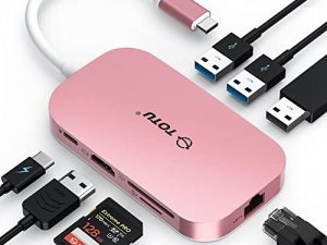 USB C Hub ، 9 في 1 Type C Hub مع منفذ Ethernet ، 4K USB C إلى HDMI ، 2 منفذ USB 3.0 ، 1 منفذ USB 2.0 ، قارئ بطاقات SD / TF ، توصيل طاقة USB-C ، محمول لماك برو وغيرها أجهزة الكمبيوتر المحمولة من النوع C (وردي)