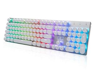 HUO JI E-Yooso Z-88 لوحة مفاتيح الألعاب الميكانيكية آلة كاتبة نمط USB سلكي ، إضاءة خلفية RGB قابلة للبرمجة ، مفاتيح حمراء ، مفاتيح ماكرو ، 104 مفاتيح قديمة لجهاز Mac ، الكمبيوتر الشخصي ، أبيض