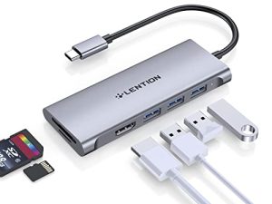 LENTION USB C Hub مع 4K HDMI ، 3 USB 3.0 ، قارئ بطاقات SD 3.0 متوافق مع 2022-2016 MacBook Pro 13/15/16 ، New Mac Air / iPad Pro / Surface ، المزيد ، محول دونجل للسائق الثابت متعدد المنافذ (CB-C34 ، Space رمادي)