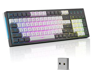 لوحة مفاتيح ألعاب لاسلكية كتم الصوت ، لوحة مفاتيح V520 قابلة لإعادة الشحن 2.4G RGB بإضاءة خلفية قابلة للتبديل للألعاب ، لوحة مفاتيح صامتة مقاومة للماء مع إضاءة جانبية لأجهزة الكمبيوتر المحمول التي تعمل بنظام Windows PC Gamer PS4 Mac Gamer / Office (رمادي وأبيض)