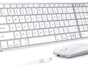 لوحة مفاتيح وماوس بلوتوث PEIOUS متوافقان مع Mac ، لوحة مفاتيح لاسلكية رفيعة وماوس من الفولاذ المقاوم للصدأ قابل لإعادة الشحن بحجم كامل مع لوحة أرقام ، لوحة مفاتيح لاسلكية متعددة الأجهزة لأجهزة Mac ، MacBook ، فضي