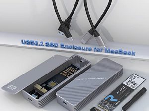 حاوية USB C 3.2 Gen2 MacBook SSD لأجهزة Apple Flash SSDs 12 + 16 PIN MacBook Pro MacBook Air Mac Pro iMac من 2013 إلى 2017 ، مع محول لدعم M.2 NVMe SSDs (بروتوكول PCIe NVME / PCIe AHCI)