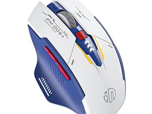 ماوس لاسلكي INPHIC ، فأرة صامتة مريحة قابلة لإعادة الشحن مع مستقبل USB 2.4G Mecha Style Mouse لاسلكي للكمبيوتر المحمول MacBook MacBook ، أزرق وأبيض