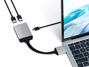 Satechi Aluminium Type-C Dual HDMI Adapter 4K 60Hz مع شحن USB-C PD - متوافق مع 2021 MacBook Pro M1 Pro & Max ، 2020 MacBook Pro / Air ، 2020 Mac Mini (فضي)