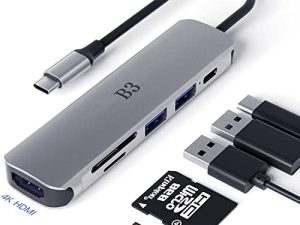 محول USB C Hub HDMI لأجهزة MacBook Pro / Air Swith وأجهزة أخرى من النوع C ، USBC رقمي AV متعدد المنافذ (6 في 1 دونجل مع منافذ نوع USB 3.0 / 4K HDMI / SD / TF قارئ بطاقات) Type-c متعدد الإرساء