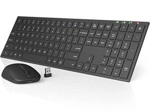 لوحة مفاتيح وماوس لاسلكي ، مجموعة ماوس لوحة مفاتيح USB لاسلكية كاملة الحجم 2.4 جيجاهرتز من Trueque Silent ، نحيفة للغاية مع مفاتيح منخفضة ، لاسلكية للكمبيوتر والكمبيوتر المحمول والكمبيوتر الشخصي ونافذة و Mac و Chrome OS (أسود)