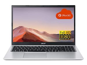 كمبيوتر محمول 2021 Acer Aspire نحيف وخفيف ، شاشة 15.6 بوصة FHD ، معالج Intel Celeron ثنائي النواة N4500 ، ذاكرة وصول عشوائي سعة 8 جيجابايت ، SSD 256 جيجابايت ، كاميرا ويب ، WiFi ، HDMI ، بلوتوث ، Windows 10 ، فضي نقي + مكتب عام 365