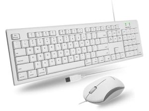 Macally لوحة مفاتيح وماوس سلكية كاملة الحجم USB وماوس لماك ميني برو ، كمبيوتر iMac ، أجهزة كمبيوتر MacBook Pro Air المحمولة - لوحة مفاتيح وماوس Apple متوافقان مع اختصارات Mac ولوحة مفاتيح رقمية - أبيض