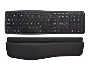 DeLUX لوحة مفاتيح لاسلكية مريحة لأجهزة Mac و Windows ، مع مسند معصم قابل للفصل ، ومفاتيح صامتة للمقص واتصال متعدد الأجهزة عبر البلوتوث للطباعة الطبيعية ، سلسلة [Elegant Ergo] (GM908)