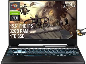 ASUS 2021 Flagship TUF A15 Gaming 15 Laptop 15.6 "FHD IPS 144Hz AMD 6-Core Ryzen 5 5600H (Beats i7-9750H) 32GB RAM 1TB SSD GeForce RTX 3050Ti 4GB RGB بإضاءة خلفية USB-C Win10 أسود + كابل HDMI