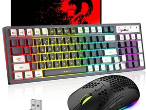 لوحة مفاتيح وماوس لاسلكية للألعاب ، 2.4G قابلة للشحن RGB 96 مفتاح لوحة مفاتيح ميكانيكية مريحة ، ماوس ألعاب لاسلكي خفيف الوزن بإضاءة خلفية RGB لأجهزة الكمبيوتر التي تعمل بنظام Windows Mac وأجهزة Xbox PS4