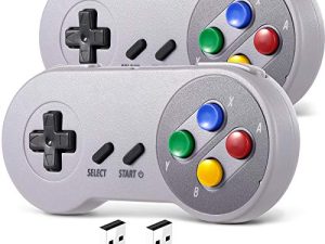 عبوة تحكم USB لاسلكي 2.4 جيجاهرتز متوافق مع ألعاب SNES ، وحدة تحكم SAFFUN SNES Retro USB PC Super Classic لأجهزة الكمبيوتر التي تعمل بنظام Windows PC MAC Linux Genesis Raspberry Pi Retropie (مفاتيح متعددة الألوان)
