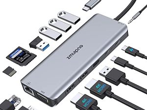 محطة إرساء USB C مزدوجة شاشة HDMI لجهاز Dell HP ، محطة إرساء للكمبيوتر المحمول USB Type C Hub محول متعدد المنافذ Thunderbolt 3 Dongle USB-C إلى 2 HDMI ، إيثرنت ، VGA ، 5 USB ، PD ، SD / TF ، صوت لأجهزة Lenovo ، Surface