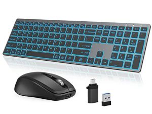 لوحة مفاتيح وماوس لاسلكي Earto K637 ، بإضاءة خلفية 7 ألوان ، لوحة مفاتيح USB 2.4 جيجا ، 3 مستويات DPI ، ماوس لوحة مفاتيح قابلة لإعادة الشحن ، مع مستقبل نانو USB واحد ، لنظام التشغيل Windows / Mac OS / الكمبيوتر المحمول / الكمبيوتر ، رمادي