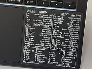 SYNERLOGIC Word / Excel (لنظام التشغيل Mac) ملصق اختصار لوحة المفاتيح مصفح من الفينيل الشفاف بدون بقايا (شفاف / أبيض)