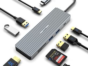 USB C Hub ، TOTU 9-in-1 Docking Station Type C Hub مع منفذ HDMI 4K ، 3 منافذ USB 3.0 ، 1 منفذ USB 2.0 ، 1 منفذ USB C ، قارئ بطاقات SD / TF ، توصيل طاقة 100 وات PD USB-C ، من أجل Mac Pro وأجهزة كمبيوتر محمولة أخرى من النوع C.