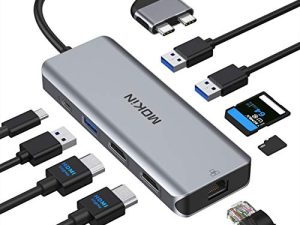 MacBook Pro Docking Station Dual Monitor MacBook Pro HDMI محول ، 9 في 1 محولات USB C لـ MacBook Pro Air Mac HDMI Dock Dongle Dual USB C to Dual HDMI Ethernet 3USB SD / TF100W PD